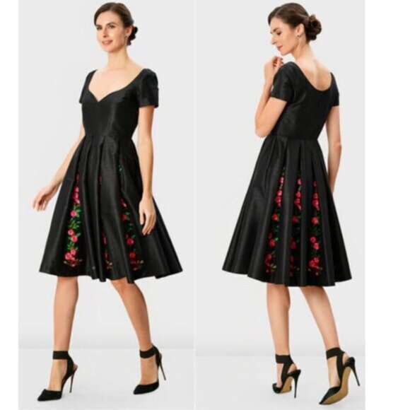 eShakti Floral Embroidery Dupioni Sweetheart Dress - Picture 2 of 16